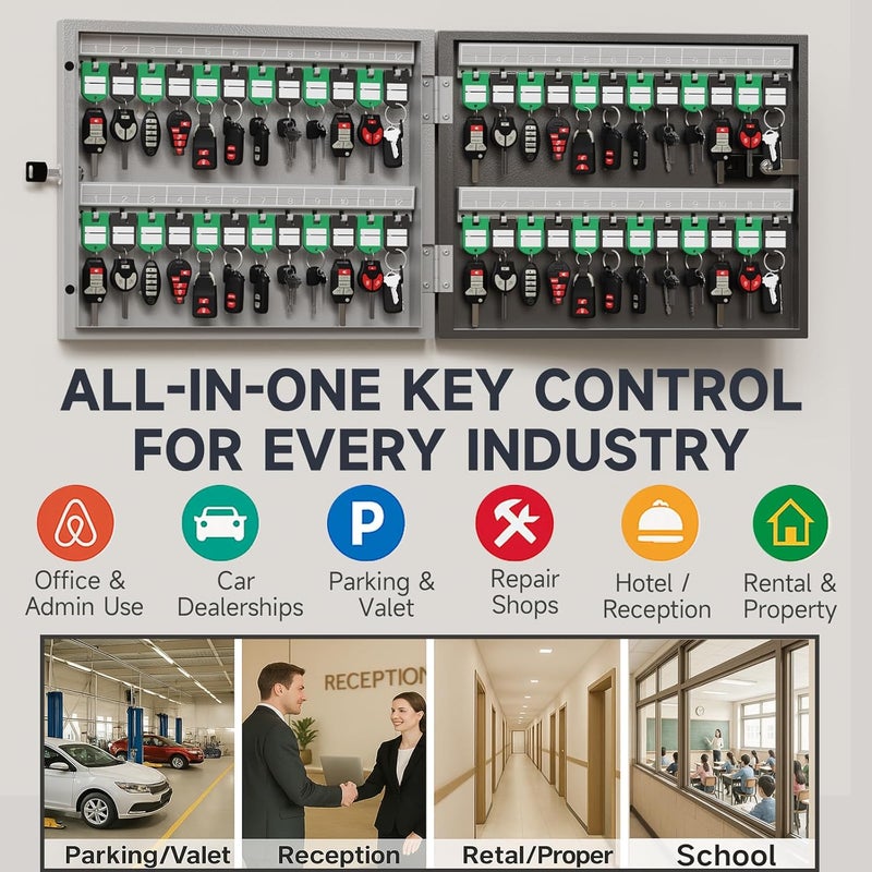 WeHere Key Lock Box Wall Mount, 48 Key Cabinet Security Combination Lockbox with Key Tags, Digital Code Heavy Duty Key Organizer Storage,Key Management for Garage,Office,Holtel,School,Store - Image 4